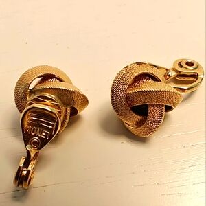 Monet Gold ToneTextured Twisted Knot Clip Back Earrings Vintage